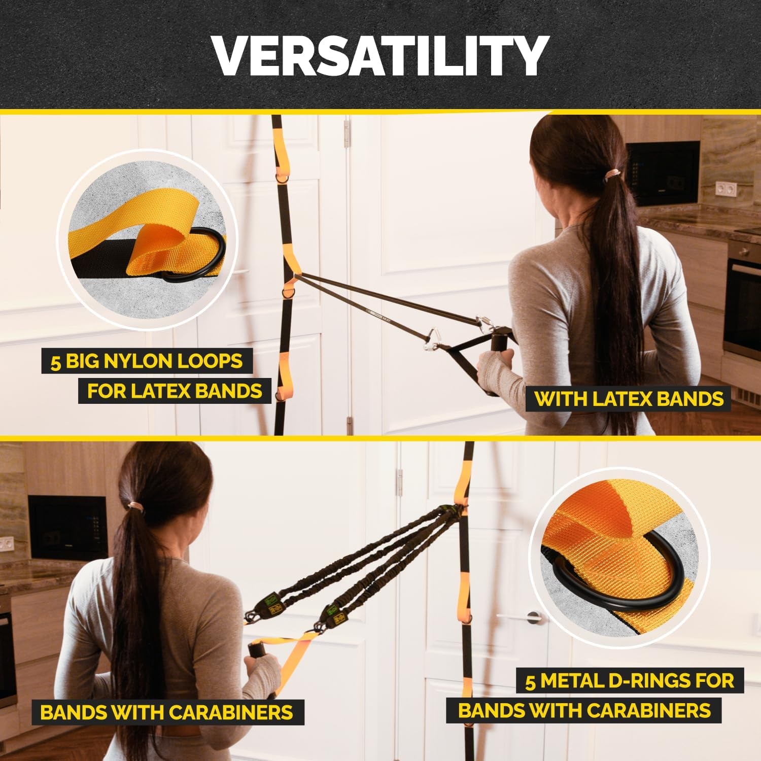 Adjustable Resistance Band Anchor - Door Anchor with 5 Loops & Metal Rings, Durable Nylon Strap for Full-Body Workouts