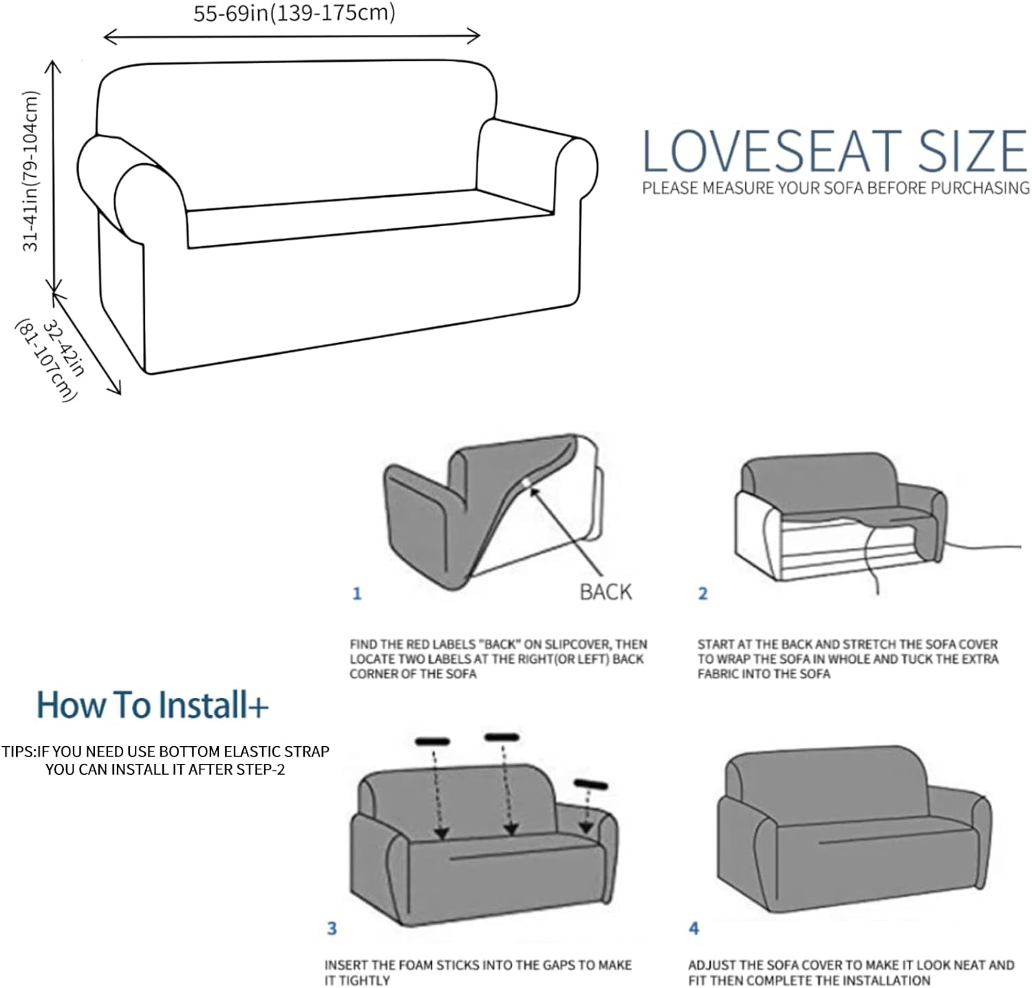 Loveseat Slipcovers, 1 Piece Stretch Couch Covers for 2 Cushion Furniture Protector with Elastic Bottom for Kids Pets Jacquard 2 Seater Sofa Cover (Loveseat, Light Grey)