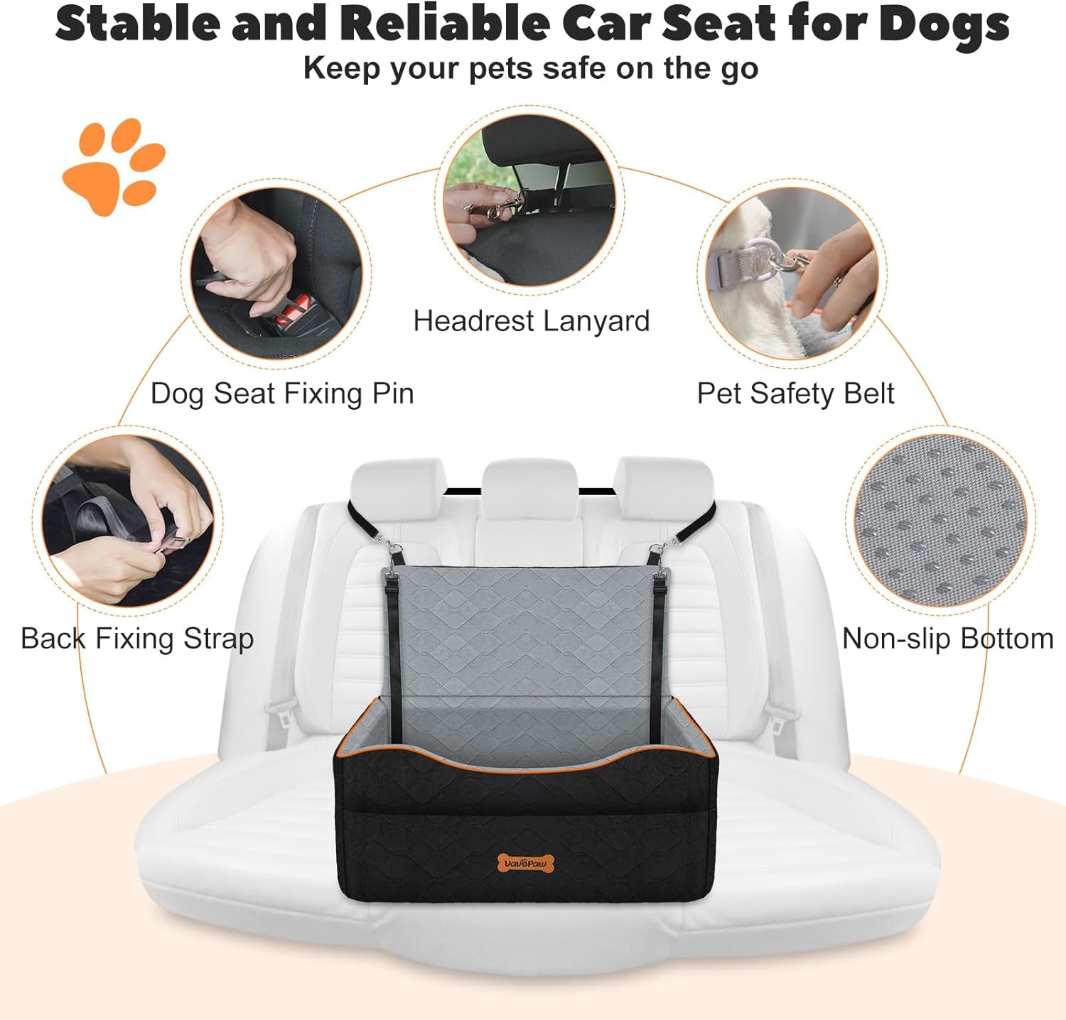 Car Seat for Large Medium Dog, Dog Booster Seats under 60Lbs or 2 Small Dogs Washable, Pet Car Seats with 2 Safety Leashes, Dogs Sofa Bed Cushion Add Thick Sponge, Pet Cars Carrier for Travel