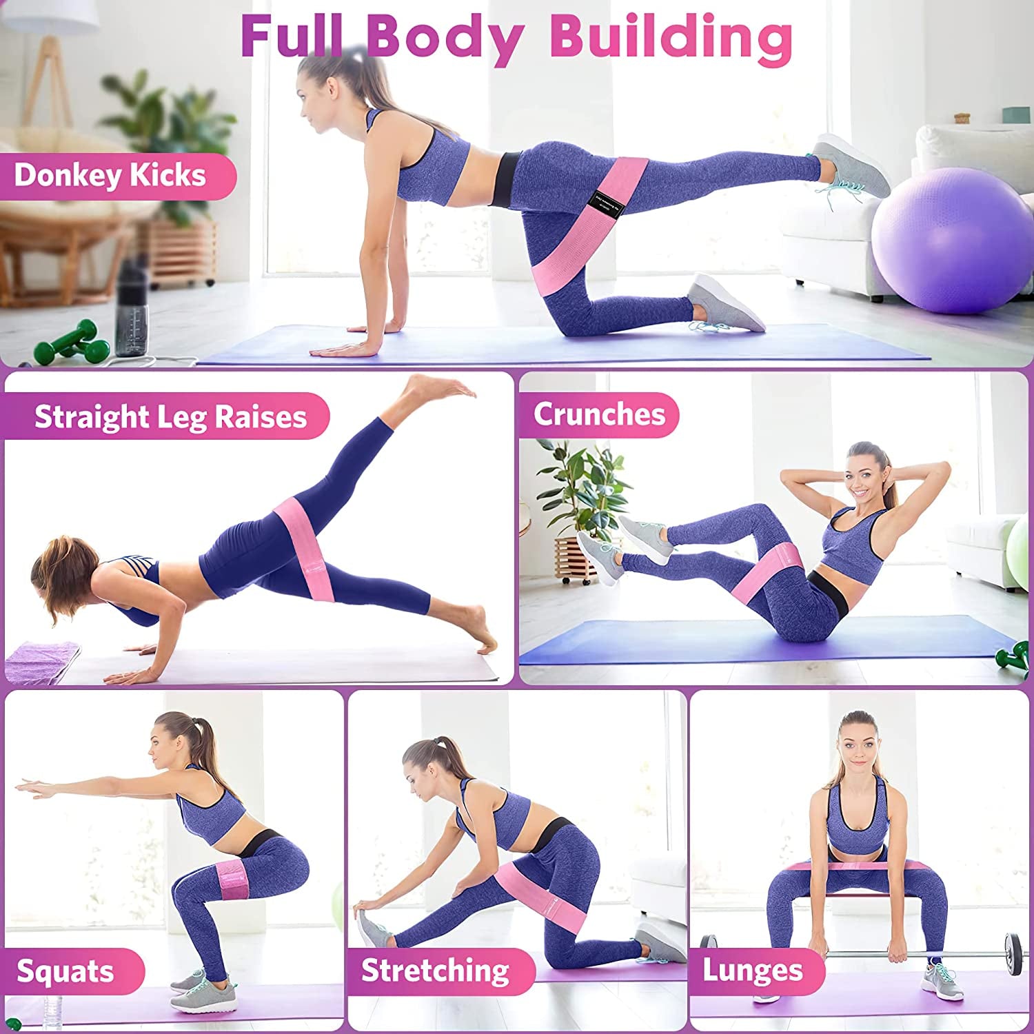 Resistance Bands, Exercise Workout Bands for Women and Men, 3 Set of Stretch Bands for Booty Legs for Yoga Starter, Pilates Flexbands