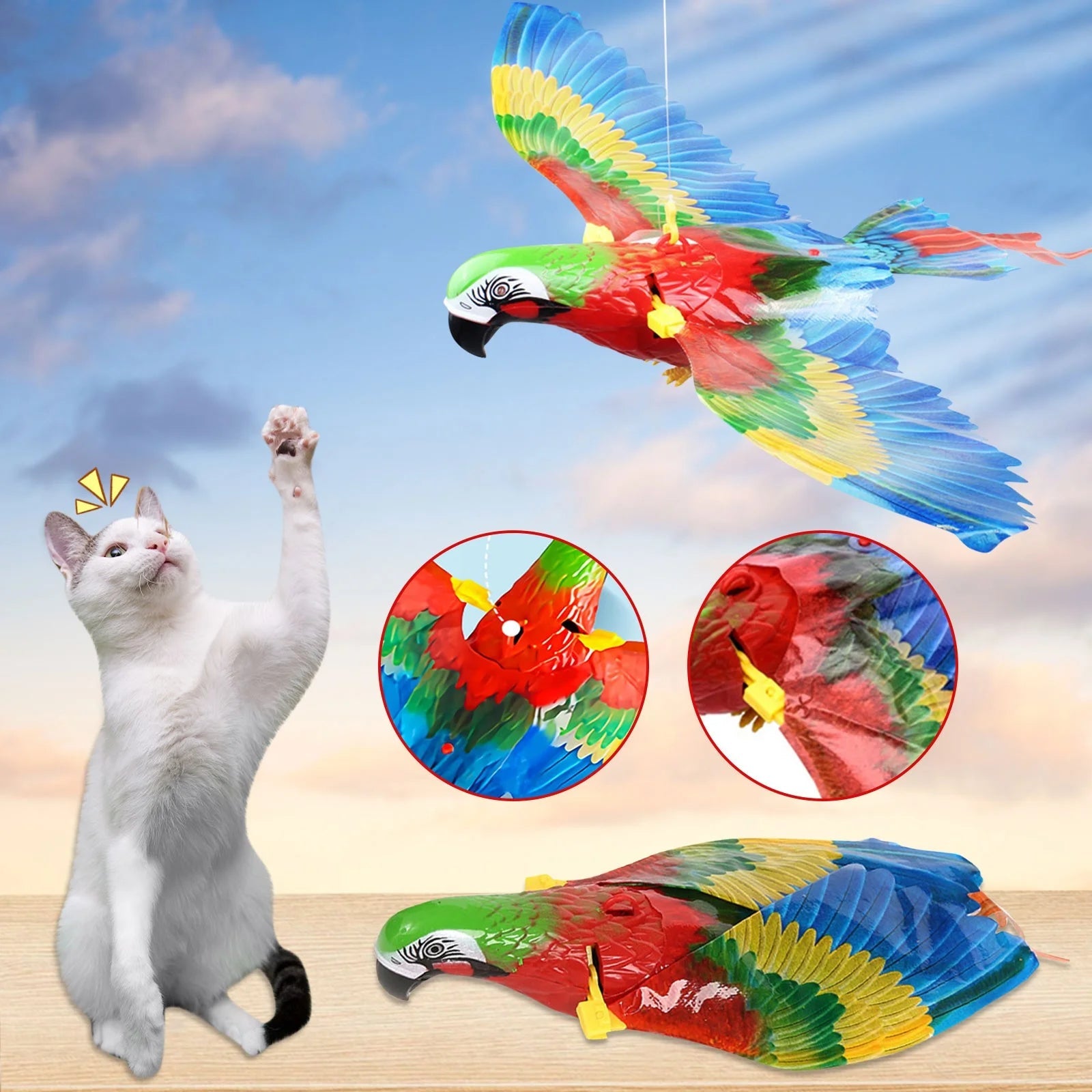 Bird Interactive Electric Cat Toy with Hanging Rope & Flapping Bird, (2 Pack)