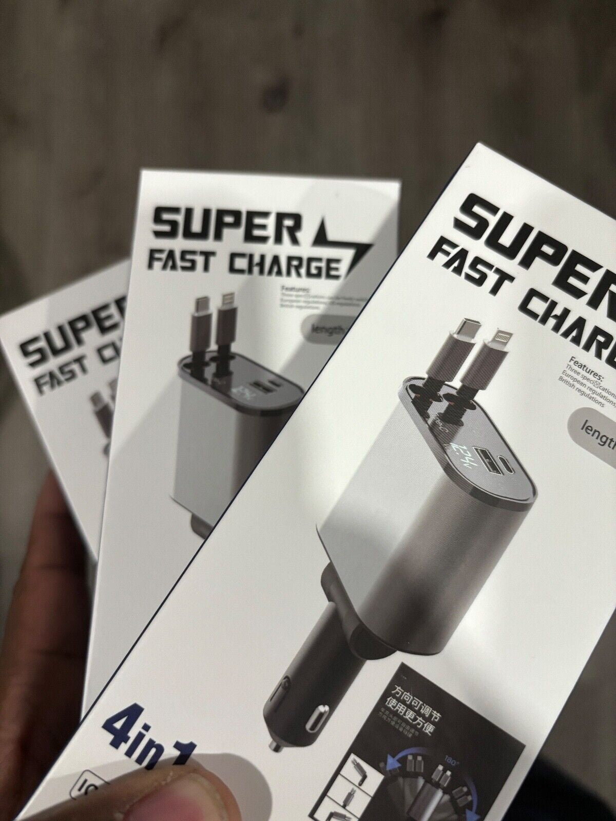 4 in 1 Retractable Car Charger Cable Dual Port USB-C PD Fast Charging Adapter