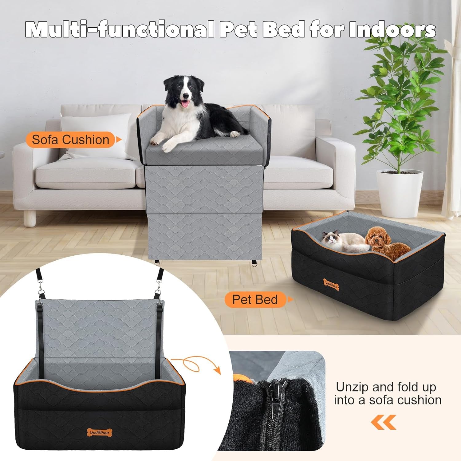 Car Seat for Large Medium Dog, Dog Booster Seats under 60Lbs or 2 Small Dogs Washable, Pet Car Seats with 2 Safety Leashes, Dogs Sofa Bed Cushion Add Thick Sponge, Pet Cars Carrier for Travel