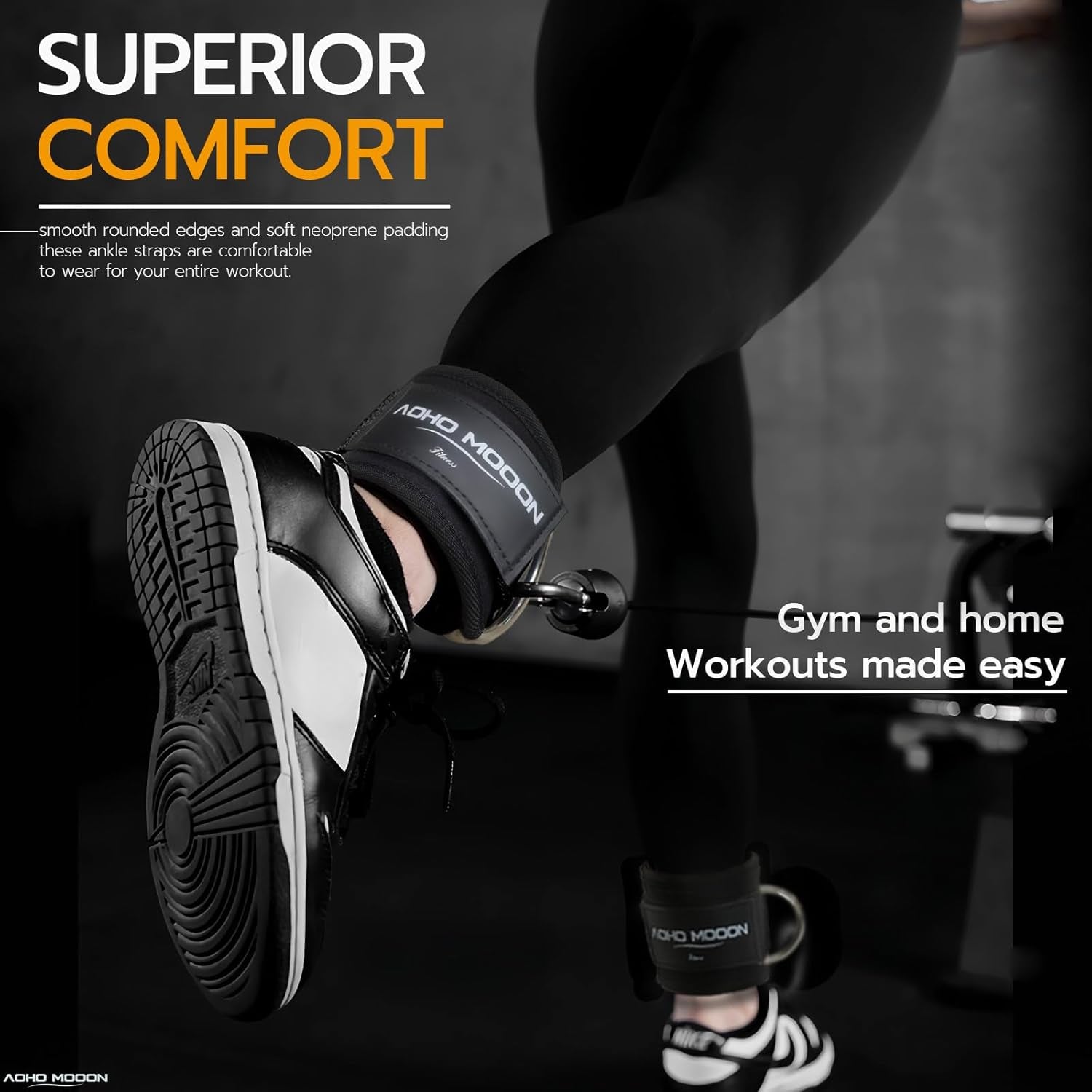 Comfortable Adjustable Padded Ankle Wrist Cuffs Neoprene Padded Straps D-Ring Glute Kickback for Cable Machine, Ideal for Glutes Exercises
