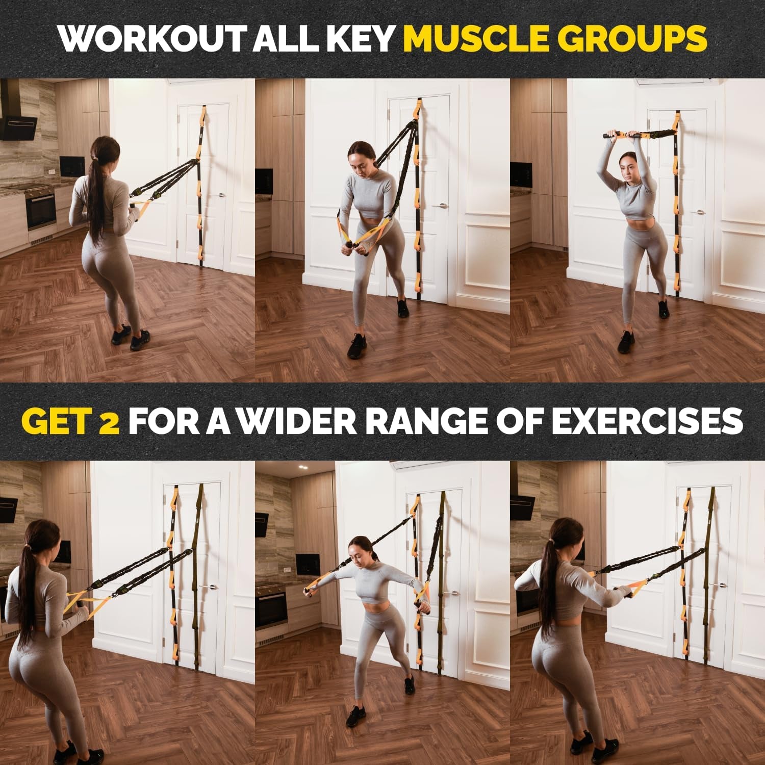 Adjustable Resistance Band Anchor - Door Anchor with 5 Loops & Metal Rings, Durable Nylon Strap for Full-Body Workouts