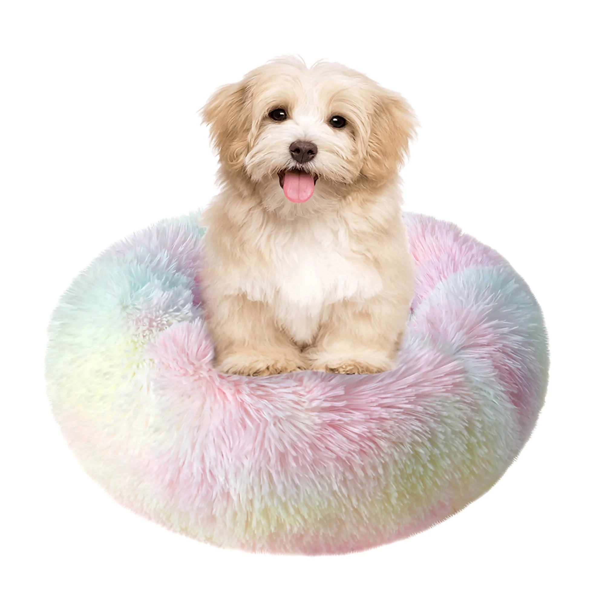 Round Plush Pet Bed for Dogs & Cats,Fluffy Soft Warm Calming Dog Bed Sleeping Kennel Nest,23.6 X 23.6 X 8"