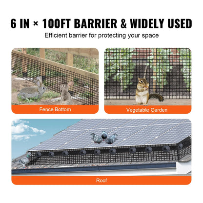 VEVOR 6 Inch X 100Ft Solar Panel Bird Guard, Critter Guard Roll Kit with 100Pcs Stainless Steel Fasteners, Solar Panel Guard with Rust-Proof PVC Coating, 1/2 Inch Wire Roll Mesh