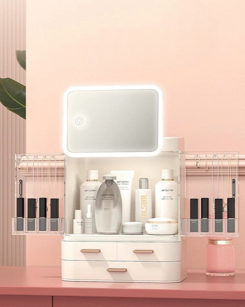 All-In-One Organizer with Led Mirror for Makeup Skincare &amp; Accessories