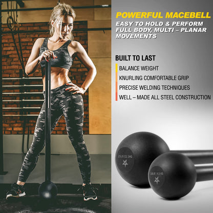 Steel Mace Bell for Strength Training - Support Full Body, Muscles, Shoulder, Grips &amp; Forearms Workouts to Rehabilitation, Stretching 5, 7, 10, 15, 20, 25, 30Lb for Woman &amp; Man
