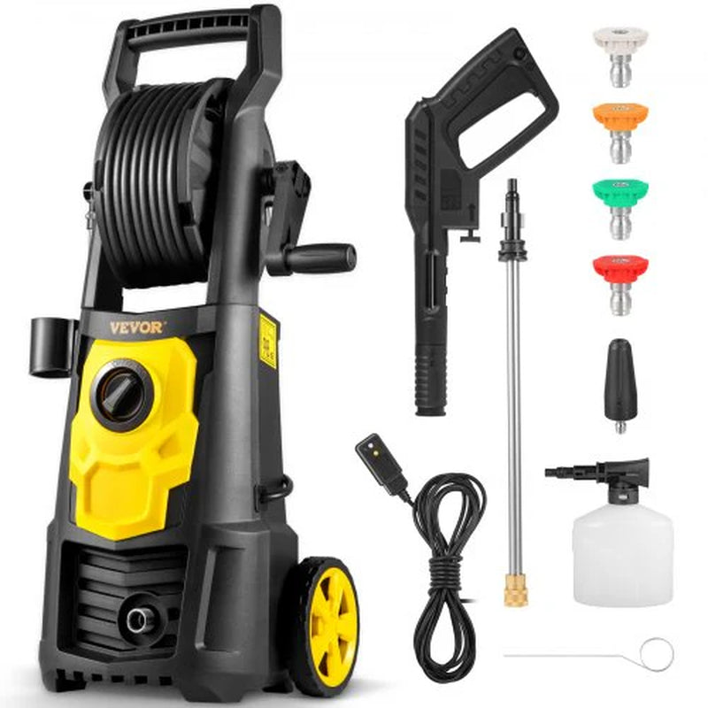 VEVOR Electric Pressure Washer, 2000 PSI, Max 1.65 GPM Power Washer W/ 30 Ft Hose &amp; Reel, 5 Quick Connect Nozzles, Foam Cannon, Portable to Clean Patios, Cars, Fences, Driveways, ETL Listed