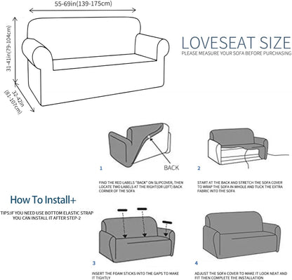 Loveseat Slipcovers, 1 Piece Stretch Couch Covers for 2 Cushion Furniture Protector with Elastic Bottom for Kids Pets Jacquard 2 Seater Sofa Cover (Loveseat, Light Grey)