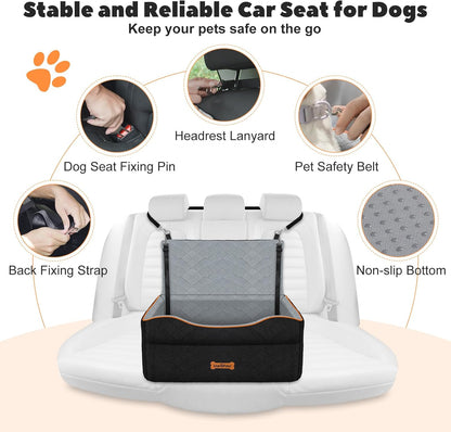 Car Seat for Large Medium Dog, Dog Booster Seats under 60Lbs or 2 Small Dogs Washable, Pet Car Seats with 2 Safety Leashes, Dogs Sofa Bed Cushion Add Thick Sponge, Pet Cars Carrier for Travel