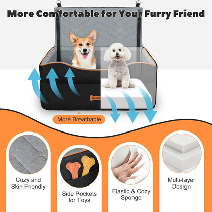 Car Seat for Large Medium Dog, Dog Booster Seats under 60Lbs or 2 Small Dogs Washable, Pet Car Seats with 2 Safety Leashes, Dogs Sofa Bed Cushion Add Thick Sponge, Pet Cars Carrier for Travel