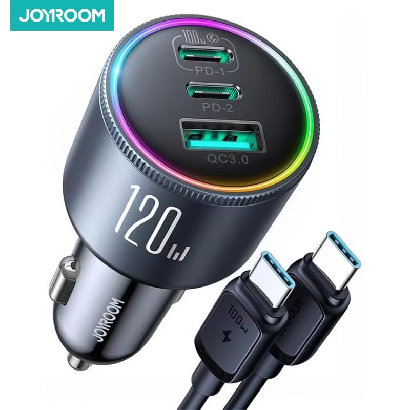 120W Car Charger USB C 3 Port Car Phone Charger Fast Charging Multiple Devices PD 100W&amp;35W QC 3.0/4.0