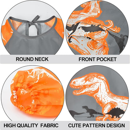 Kids Art Smocks Unicorn Waterproof Painting Smock for Girls Boys Long Sleeve Knee Length Artist Smock with Pocket (Yellow Dinosaur, 3-7 Years)