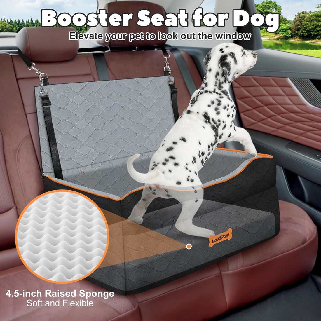 Car Seat for Large Medium Dog, Dog Booster Seats under 60Lbs or 2 Small Dogs Washable, Pet Car Seats with 2 Safety Leashes, Dogs Sofa Bed Cushion Add Thick Sponge, Pet Cars Carrier for Travel