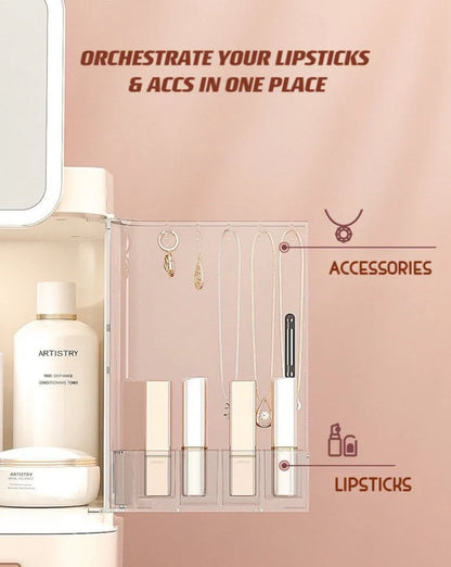 All-In-One Organizer with Led Mirror for Makeup Skincare &amp; Accessories