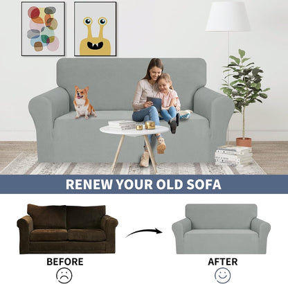 Loveseat Slipcovers, 1 Piece Stretch Couch Covers for 2 Cushion Furniture Protector with Elastic Bottom for Kids Pets Jacquard 2 Seater Sofa Cover (Loveseat, Light Grey)