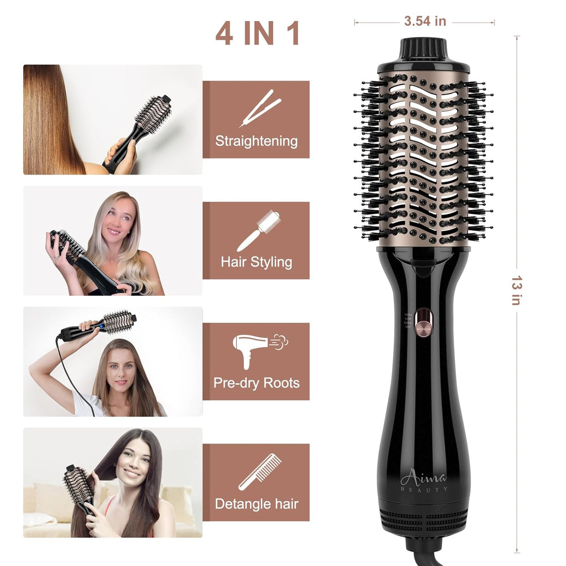 One Step Hair Dryer &amp; Volumizing Hot Air Brush, Blow Dryer, Ceramic Straightener, Curler &amp; Hot Comb 4 in 1 Salon Ionic Brush, Hair Styling Tools, Black