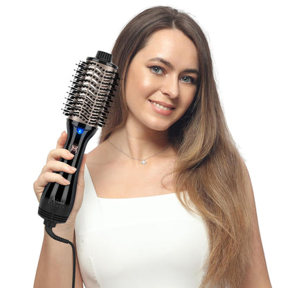 One Step Hair Dryer &amp; Volumizing Hot Air Brush, Blow Dryer, Ceramic Straightener, Curler &amp; Hot Comb 4 in 1 Salon Ionic Brush, Hair Styling Tools, Black
