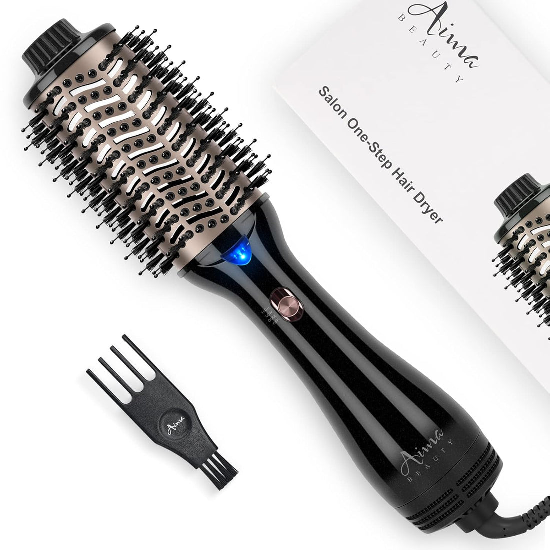 One Step Hair Dryer &amp; Volumizing Hot Air Brush, Blow Dryer, Ceramic Straightener, Curler &amp; Hot Comb 4 in 1 Salon Ionic Brush, Hair Styling Tools, Black