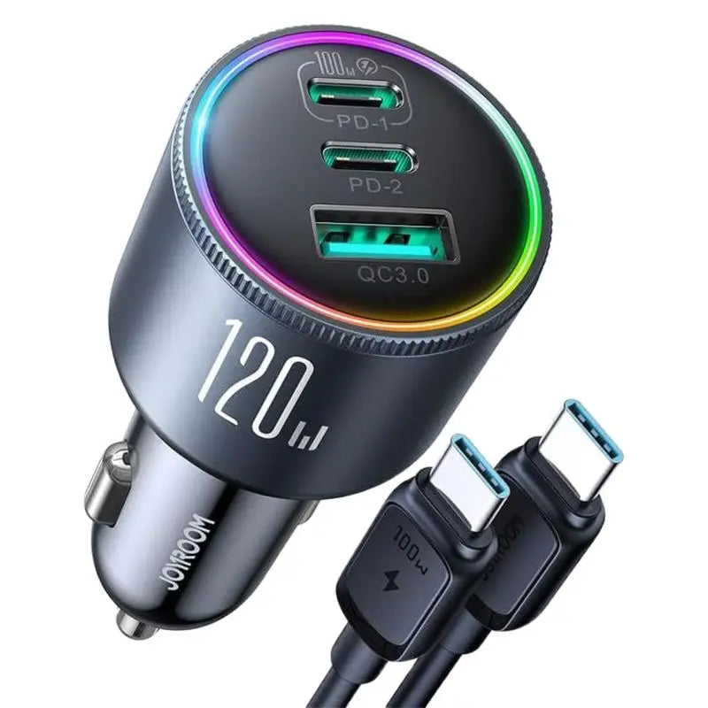 120W Car Charger USB C 3 Port Car Phone Charger Fast Charging Multiple Devices PD 100W&amp;35W QC 3.0/4.0