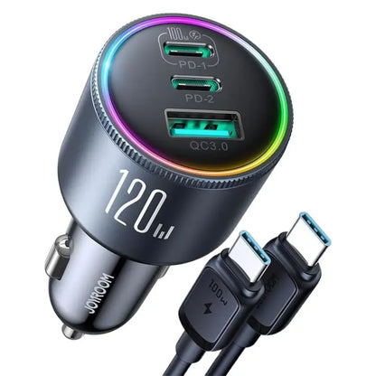 120W Car Charger USB C 3 Port Car Phone Charger Fast Charging Multiple Devices PD 100W&amp;35W QC 3.0/4.0
