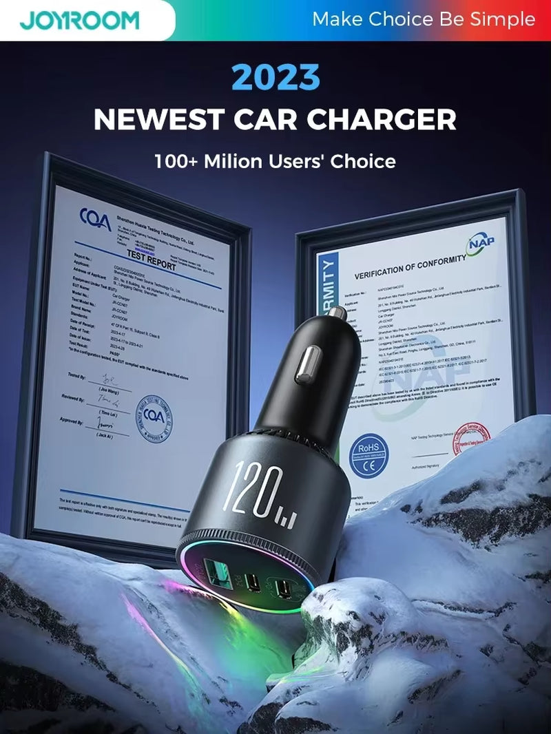 120W Car Charger USB C 3 Port Car Phone Charger Fast Charging Multiple Devices PD 100W&amp;35W QC 3.0/4.0