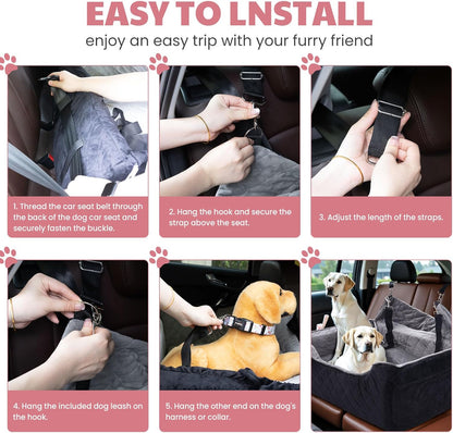 Dog Car Seat for Large/Medium Dogs, Dog Booster Seat for under 55Lbs or 2 Small Dogs, Non-Slip Removable and Washable Pet Car Seat,2 Safety Leashes, Travel Pet Bed, Black Flower