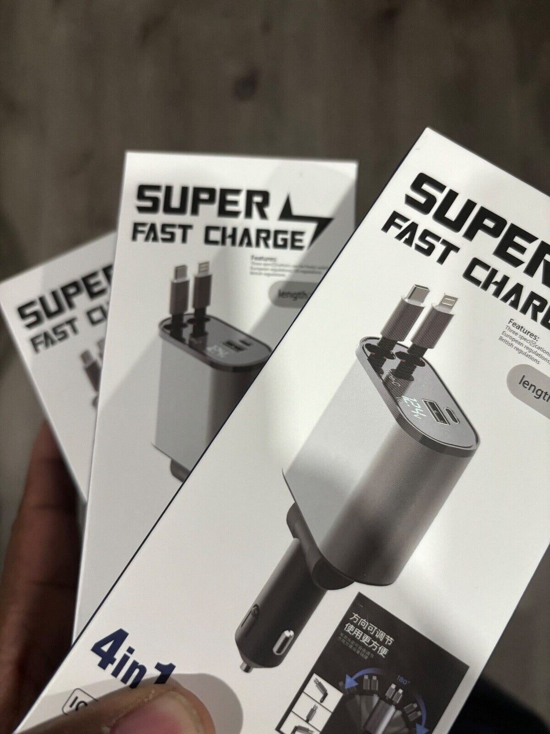 4 in 1 Retractable Car Charger Cable Dual Port USB-C PD Fast Charging Adapter