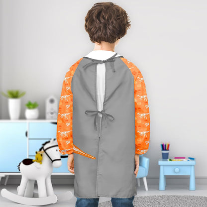 Kids Art Smocks Unicorn Waterproof Painting Smock for Girls Boys Long Sleeve Knee Length Artist Smock with Pocket (Yellow Dinosaur, 3-7 Years)