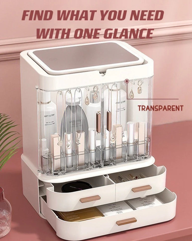 All-In-One Organizer with Led Mirror for Makeup Skincare &amp; Accessories