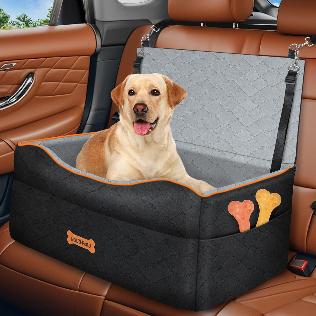 Car Seat for Large Medium Dog, Dog Booster Seats under 60Lbs or 2 Small Dogs Washable, Pet Car Seats with 2 Safety Leashes, Dogs Sofa Bed Cushion Add Thick Sponge, Pet Cars Carrier for Travel