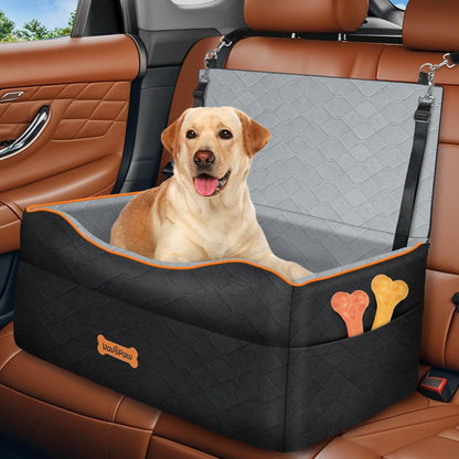 Car Seat for Large Medium Dog, Dog Booster Seats under 60Lbs or 2 Small Dogs Washable, Pet Car Seats with 2 Safety Leashes, Dogs Sofa Bed Cushion Add Thick Sponge, Pet Cars Carrier for Travel
