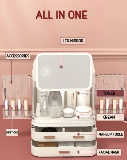 All-In-One Organizer with Led Mirror for Makeup Skincare &amp; Accessories