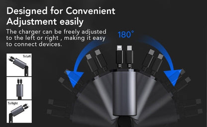 4 in 1 Retractable Car Charger Cable Dual Port USB-C PD Fast Charging Adapter