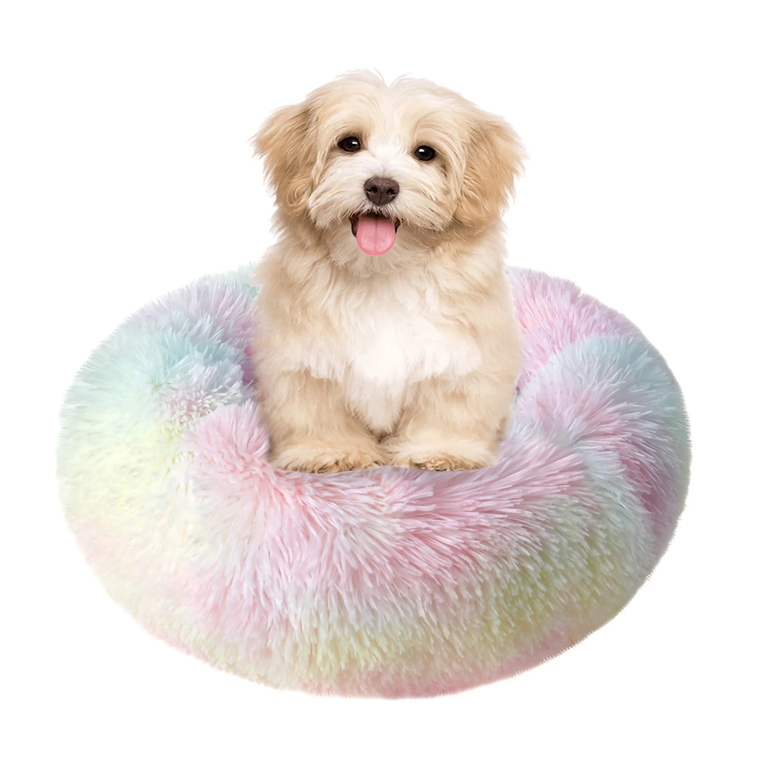 Round Plush Pet Bed for Dogs &amp; Cats,Fluffy Soft Warm Calming Dog Bed Sleeping Kennel Nest,23.6 X 23.6 X 8&quot;