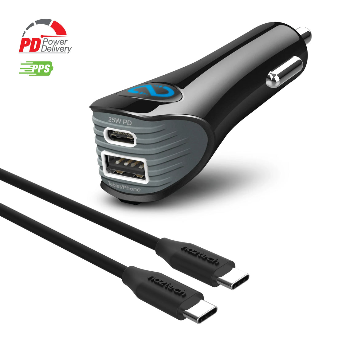 Naztech N420 PD25W+2.4A Car Charger + C - C Cable 4Ft