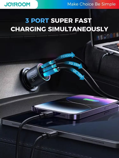 120W Car Charger USB C 3 Port Car Phone Charger Fast Charging Multiple Devices PD 100W&amp;35W QC 3.0/4.0