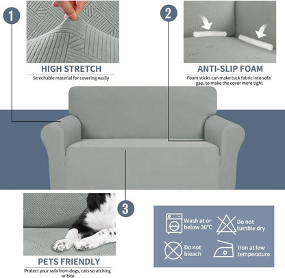 Loveseat Slipcovers, 1 Piece Stretch Couch Covers for 2 Cushion Furniture Protector with Elastic Bottom for Kids Pets Jacquard 2 Seater Sofa Cover (Loveseat, Light Grey)