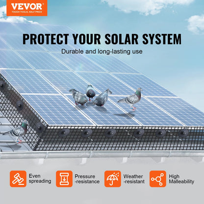 VEVOR 6 Inch X 100Ft Solar Panel Bird Guard, Critter Guard Roll Kit with 100Pcs Stainless Steel Fasteners, Solar Panel Guard with Rust-Proof PVC Coating, 1/2 Inch Wire Roll Mesh