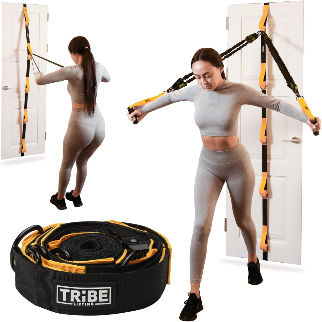 Adjustable Resistance Band Anchor - Door Anchor with 5 Loops &amp; Metal Rings, Durable Nylon Strap for Full-Body Workouts