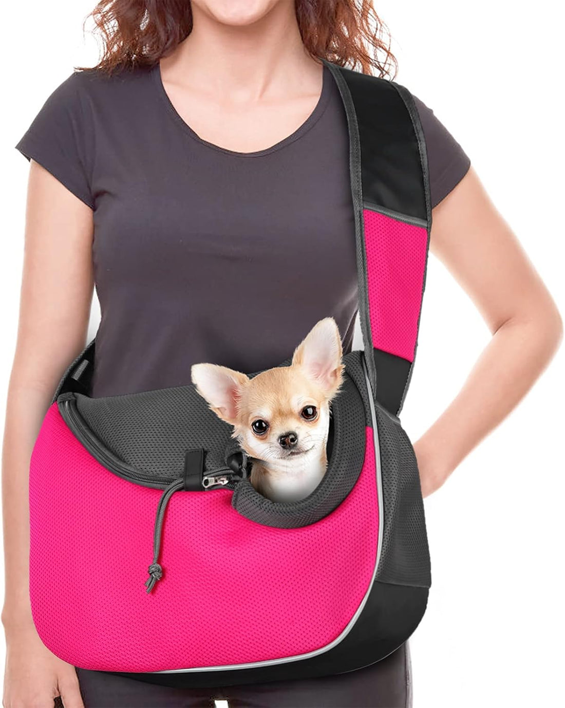 Large Dog Sling Carrier Pet Sling Carrier with Bottom Pad Support Breathable Hand Free Safe Dog Crossbody Carrier for Medium Small Dogs Cats (Rose)