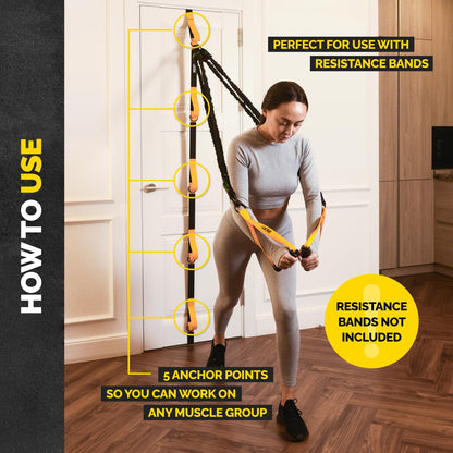 Adjustable Resistance Band Anchor - Door Anchor with 5 Loops &amp; Metal Rings, Durable Nylon Strap for Full-Body Workouts